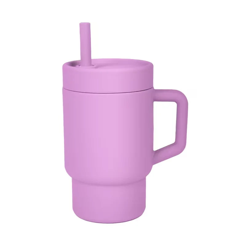 Silicone Straw Cup with Lid & Stopper – Leak-Proof, Spill-Proof Cute Design
