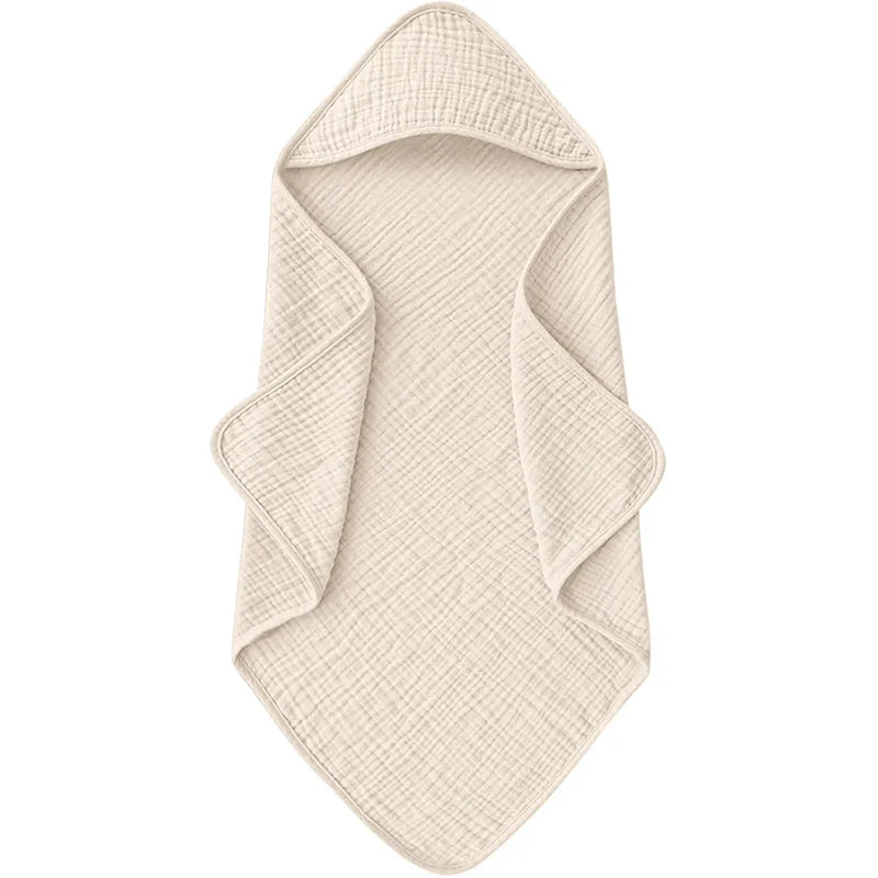 Hooded Baby Bath Towel – Soft Organic Cotton Muslin for Newborns