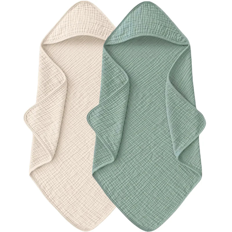 Hooded Baby Bath Towel – Soft Organic Cotton Muslin for Newborns