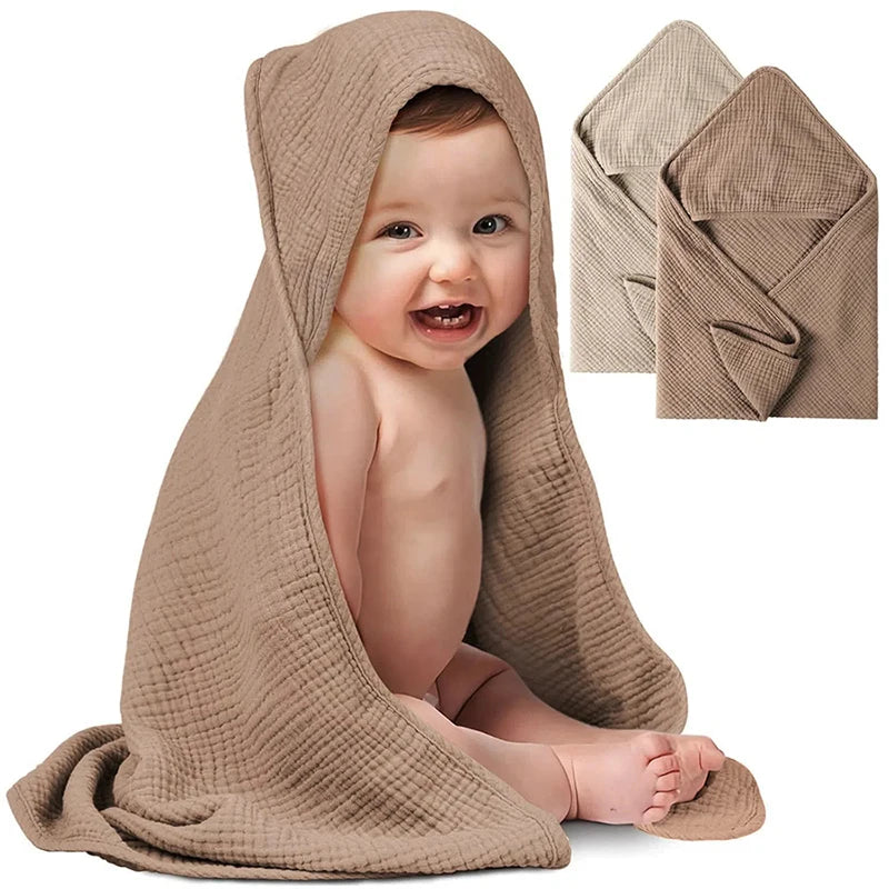 Hooded Baby Bath Towel – Soft Organic Cotton Muslin for Newborns