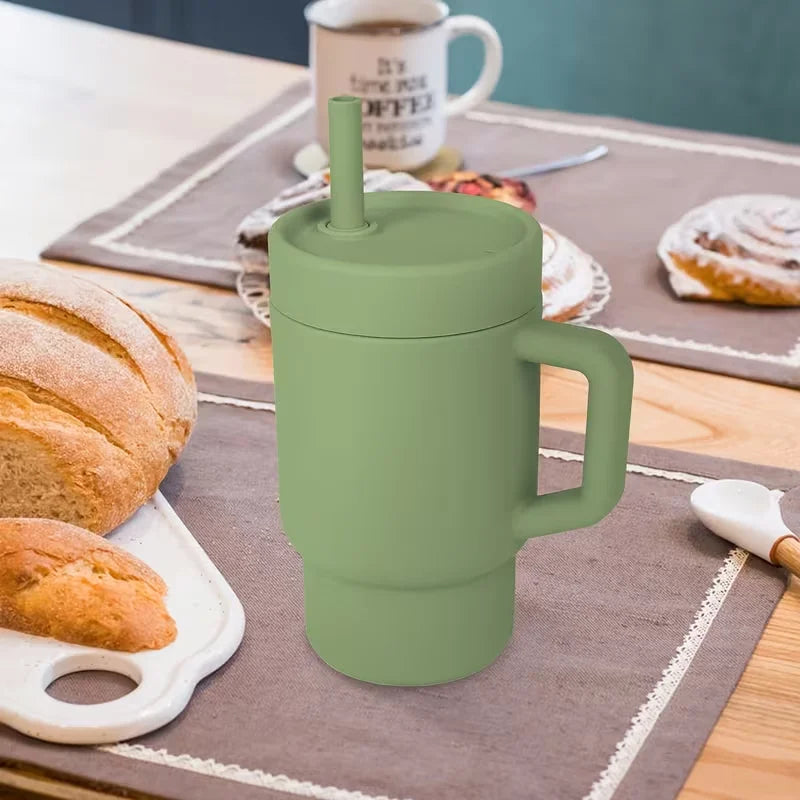 Silicone Straw Cup with Lid & Stopper – Leak-Proof, Spill-Proof Cute Design
