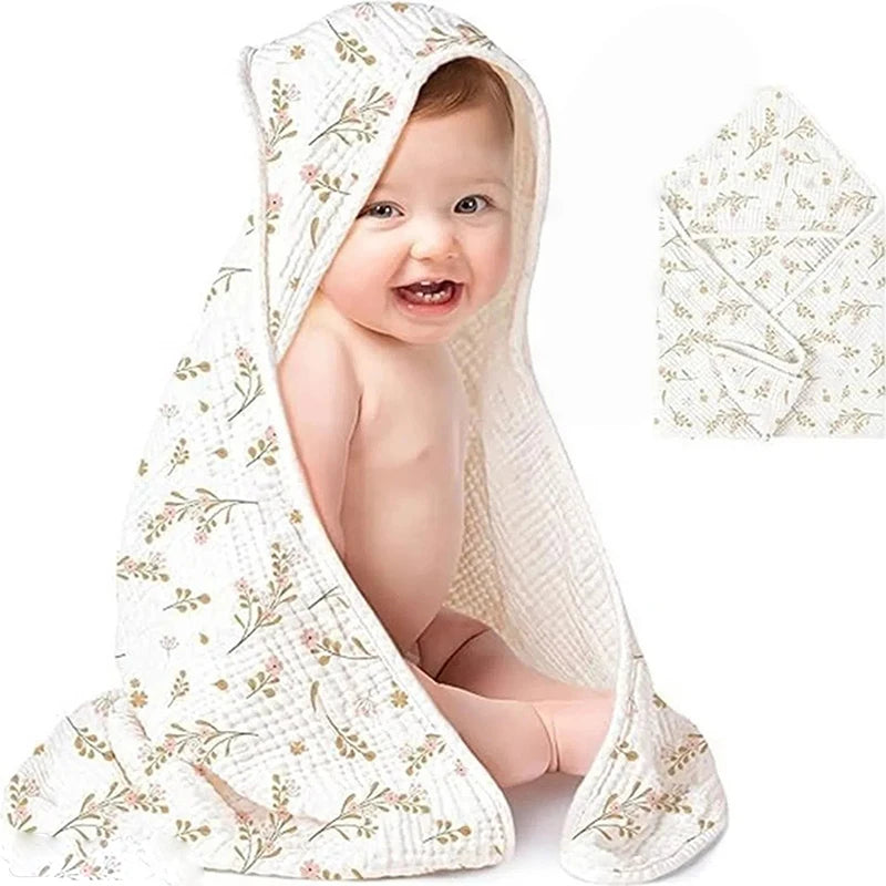 Hooded Baby Bath Towel – Soft Organic Cotton Muslin for Newborns