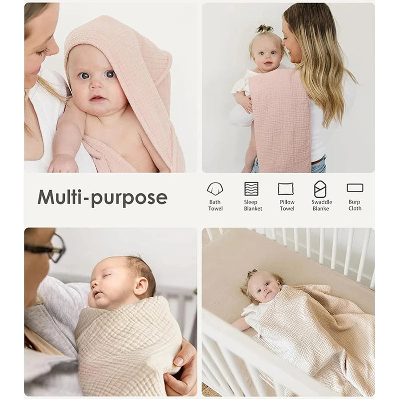 Hooded Baby Bath Towel – Soft Organic Cotton Muslin for Newborns