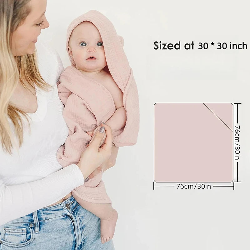 Hooded Baby Bath Towel – Soft Organic Cotton Muslin for Newborns