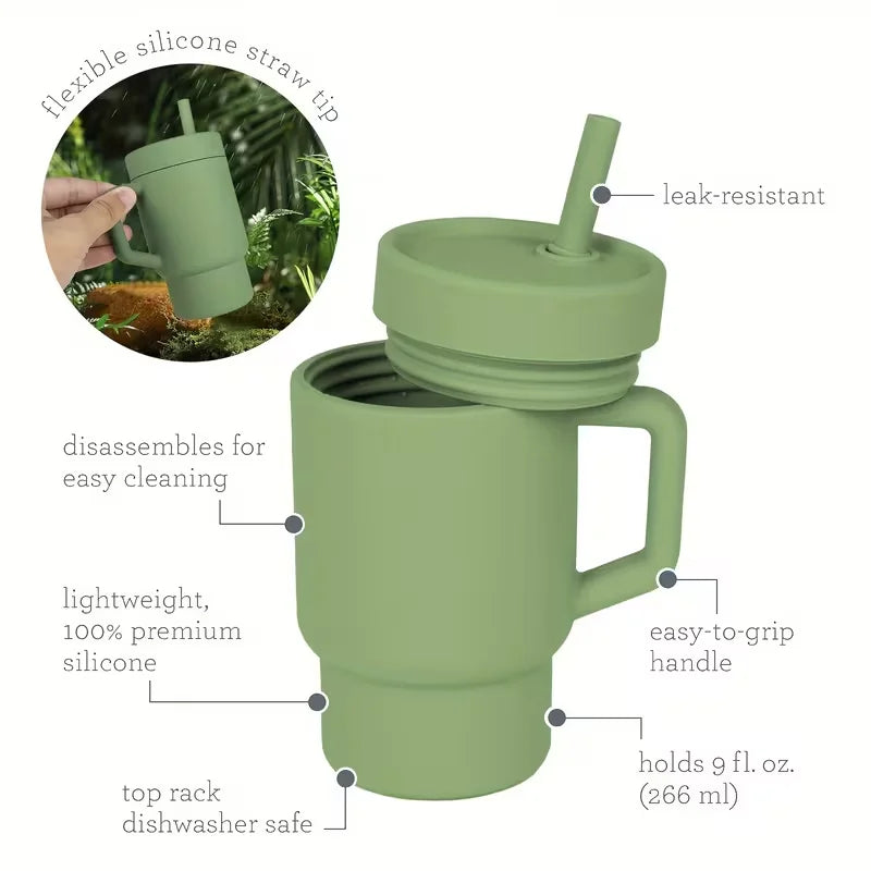 Silicone Straw Cup with Lid & Stopper – Leak-Proof, Spill-Proof Cute Design