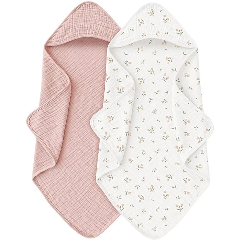 Hooded Baby Bath Towel – Soft Organic Cotton Muslin for Newborns